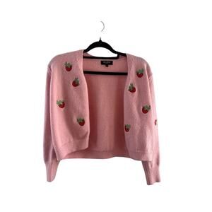 Pink Strawberry Embroidered Cardigan – WOWO | Soft Cottagecore Knit Large